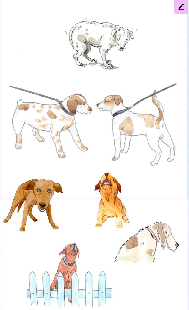 Ängstliche Hunde. Illustrationen