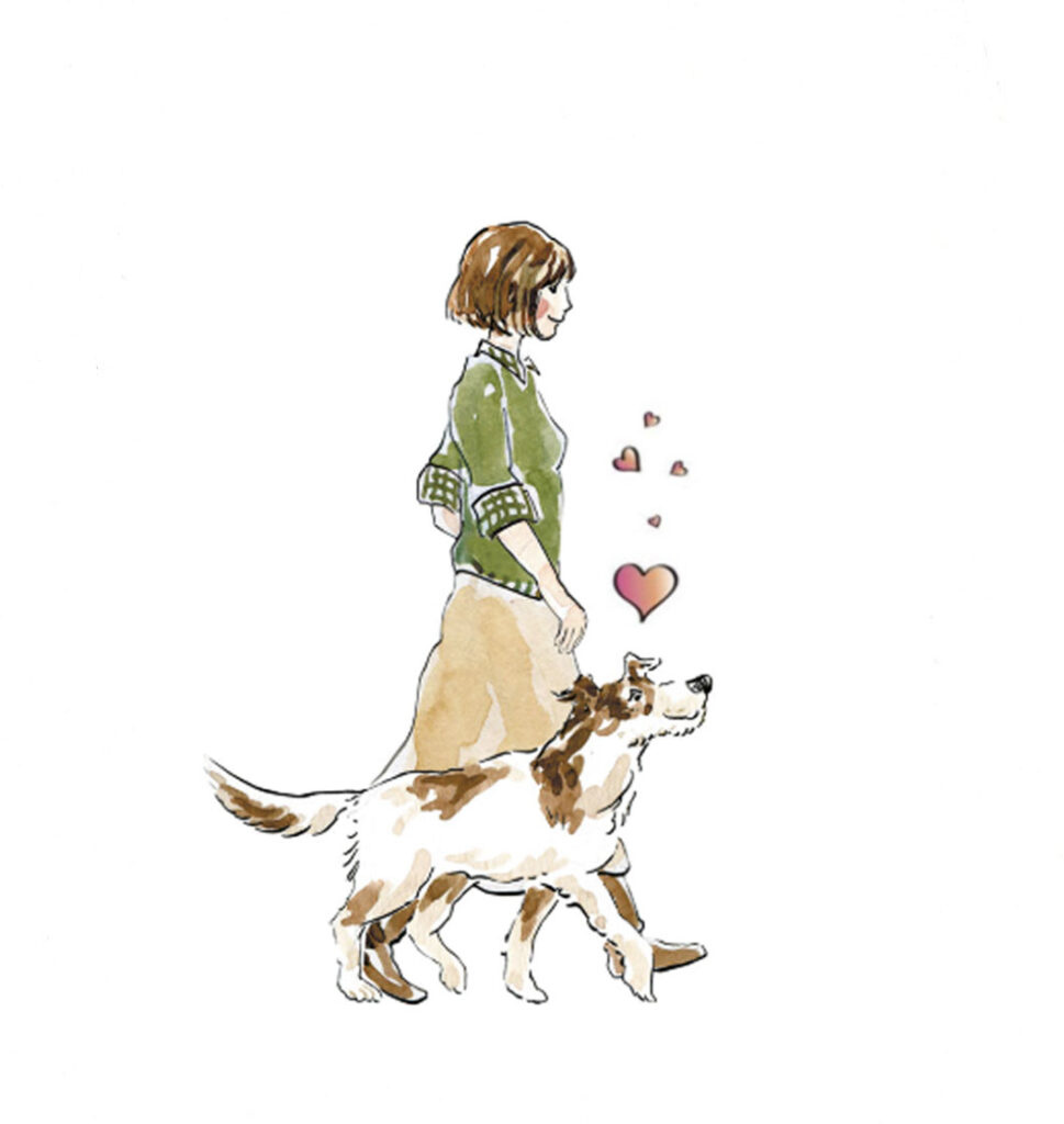 Frau führt mental ihren Hund.