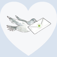 Breiftaube die eine Umschlag im Schnabel hat das ist das Symbol zur Anmeldung des Glückspost Newsletter.