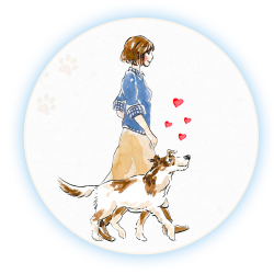 Frau führt Ihren Hund nur mit der Körpersprache und der mentalen Einstellung.