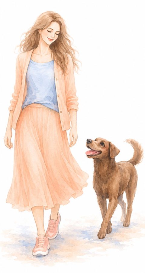 Mental starke Frau führt sicher ihren unsicheren Hund.